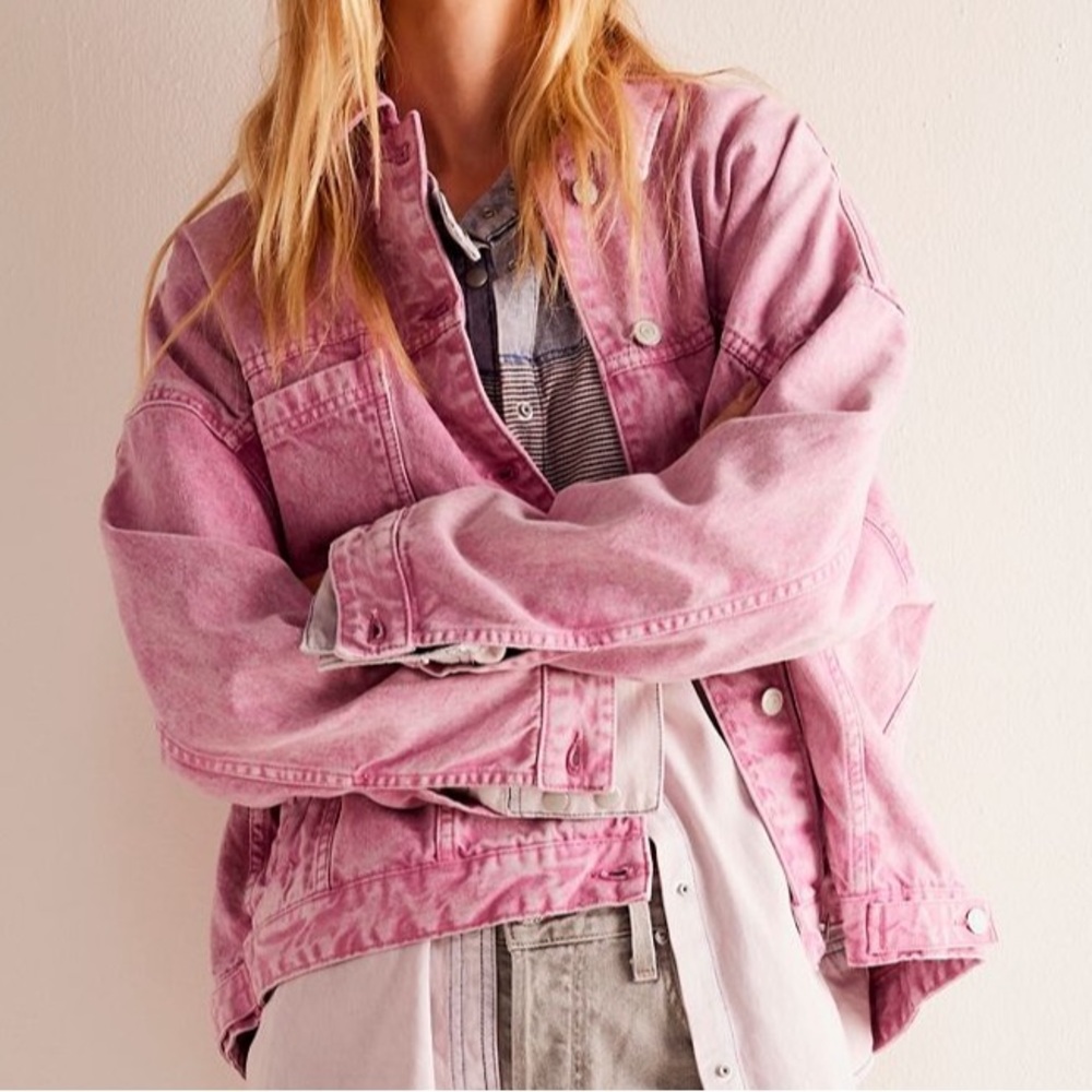 Free People Ophelia Jean Jacket pink size large